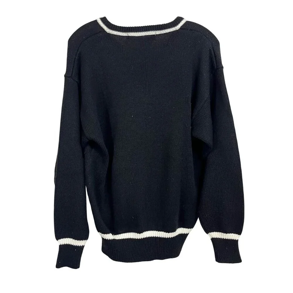 Vintage Black Golf Novelty Print V-Neck Pullover Sweater Preppy -‎ Size Medium